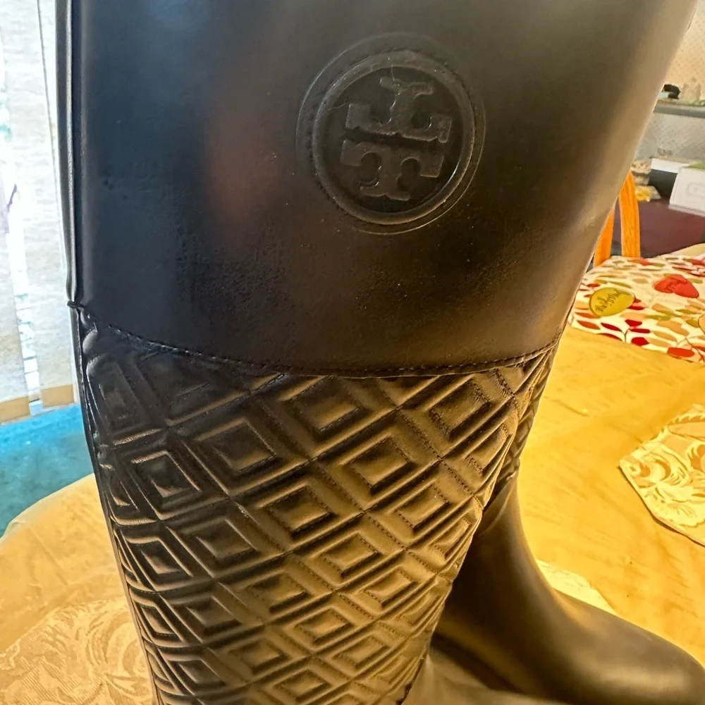 Tory Burch Black Quilted Rain Boots
